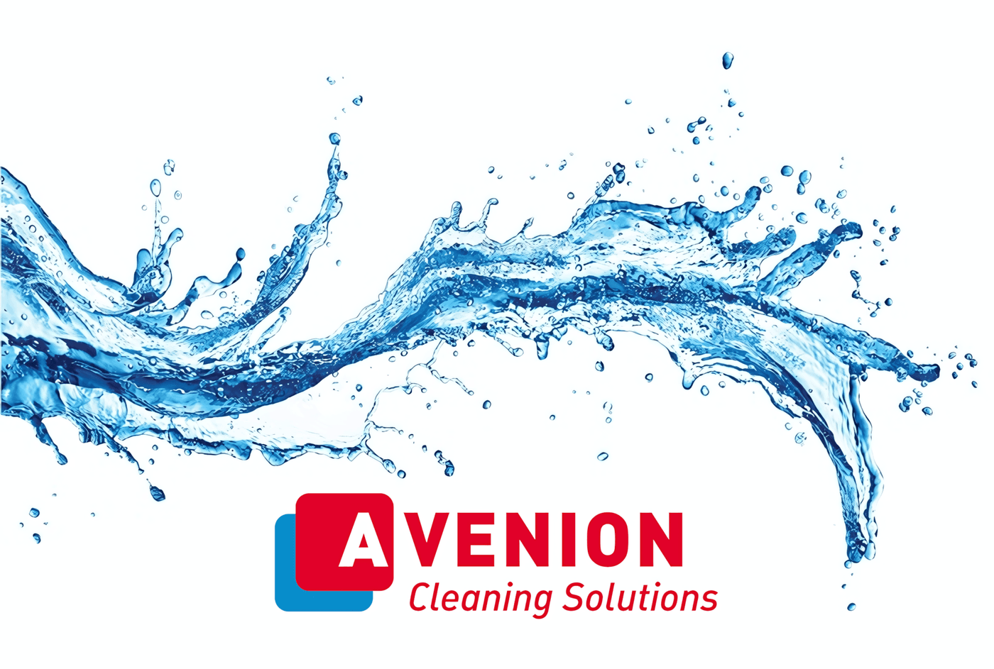 Éclaboussure d'eau et logo Avenion Cleaning Solutions